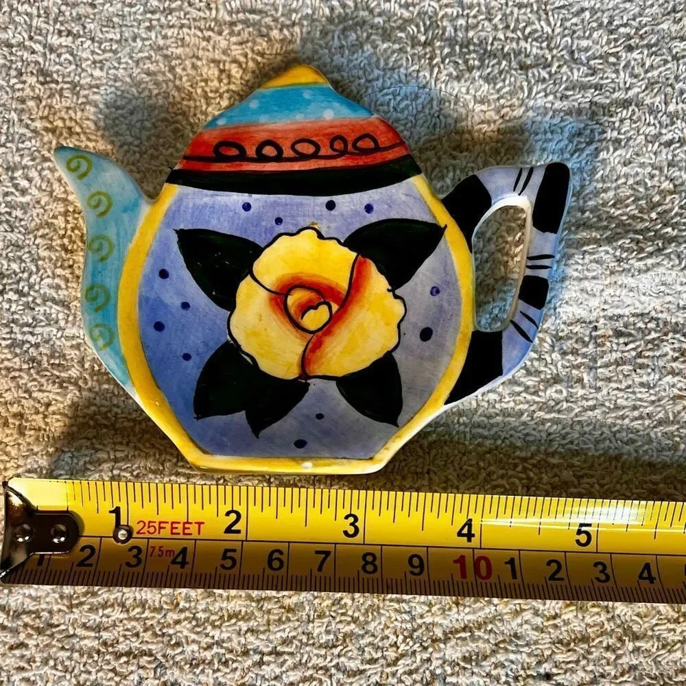 Milson & Louis Hand Painted Floral Ceramic Teapot Tea Bag Spoon Holder